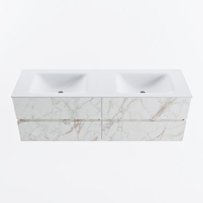 MONDIAZ VICA 150cm badmeubel onderkast Carrara 4 lades. Wastafel CLOUD dubbel 2 kraangaten, kleur Talc.