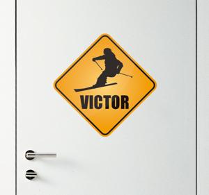 Tienerkamer muursticker ski teken met naam