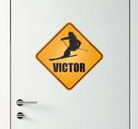 Tienerkamer muursticker ski teken met naam