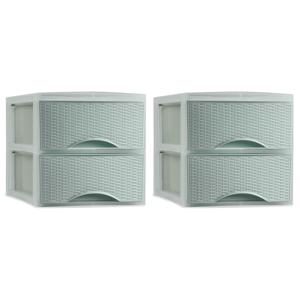 Thuis kantoor organizer ladeblok - 2x - 2 lades - 25 x 37 x 26 cm - opslag - Kunststof - Groen