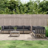 8-delige Loungeset met kussens poly rattan antracietkleurig