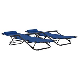 The Living Store Inklapbare Ligbeddenset - Campingstoelen - Blauw - 175x61x87 cm - 2 Standen Verstelbaar