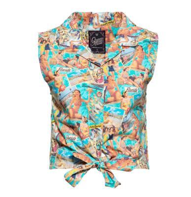 Queen Kerosin Sleeveless Bow Tie Blouse 50s Vacation -L