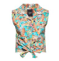 Queen Kerosin Sleeveless Bow Tie Blouse 50s Vacation -L