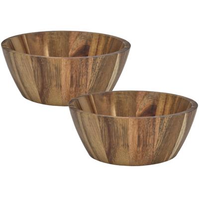 Home Deco Factory Schaal - 2x - D20 cm - acacia hout - rond - fruitschaal - kom