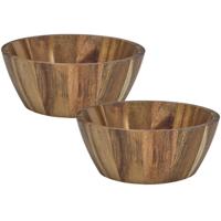 Home Deco Factory Schaal - 2x - D20 cm - acacia hout - rond - fruitschaal - kom - thumbnail