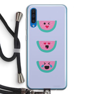 Smiley watermeloen: Samsung Galaxy A50 Transparant Hoesje met koord