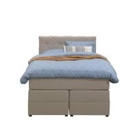 Leen Bakker - Boxspring Met Opbergruimte Liv Geruit - 120x200 Cm - Stof - Beige