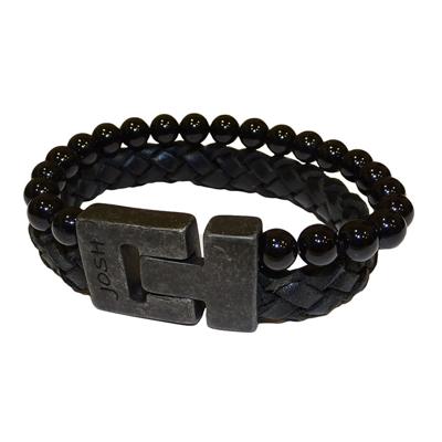 JOSH Heren Leren Armband met Natuursteen Zwart | 24981-BRA