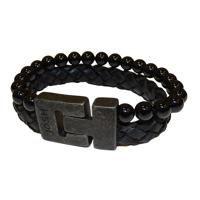 JOSH Heren Leren Armband met Natuursteen Zwart | 24981-BRA