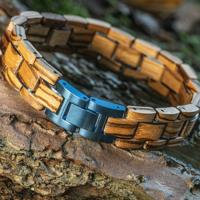 Tribe (Zebrano / Blauw) - Houten Armband