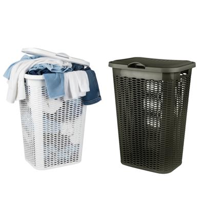 Wasmand Ventilation - met deksel - 2x - wit en bruin - 50 liter - 61 x 43 cm Wasmand Ventilation - met deksel - 2x - wit en bruin - 50 liter - 61 x 43 cm