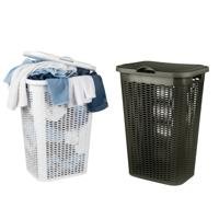 Wasmand Ventilation - met deksel - 2x - wit en bruin - 50 liter - 61 x 43 cm