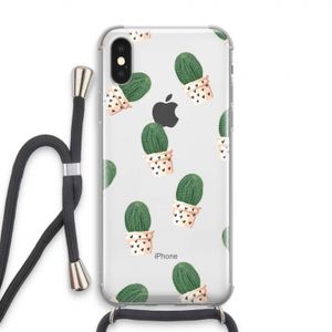 Cactusprint roze: iPhone X Transparant Hoesje met koord