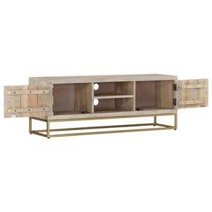 The Living Store Retro TV-meubel - Mangohout - 110 x 30 x 40 cm - Gouden frame