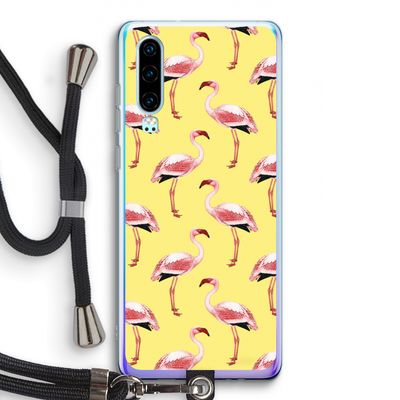 Flamingo's geel: Huawei P30 Transparant Hoesje met koord