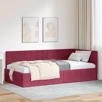 Hoekbedframe met hoofdeinde Wijnrood 90 x 190 cm Fluweel
