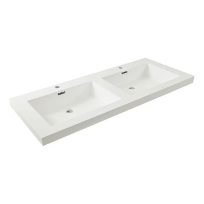 Wiesbaden Vision dubbele wastafel 120x46x5.5 cm 2 kraangaten mineraalmarmer wit