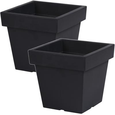 Plantenbak Square - 2x - antraciet - vierkant - 24 x 22 cm - kunststof - binnen en buiten