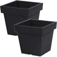 Plantenbak Square - 2x - antraciet - vierkant - 24 x 22 cm - kunststof - binnen en buiten