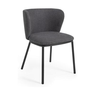 Kave Home Ciselia eetkamerstoel chenille Donkergrijs poot zwart