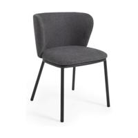 Kave Home Ciselia eetkamerstoel chenille Donkergrijs poot zwart