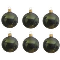 6x Kerstballen - glas - donkergroen - 8 cm - glans