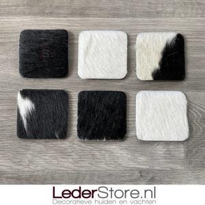 Koeienhuid onderzetters zwart wit 10x10cm