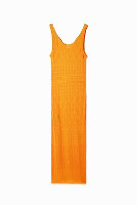 Opengewerkte midi-jurk schouderbandjes - ORANGE - L