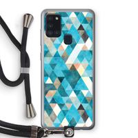Gekleurde driehoekjes blauw: Samsung Galaxy A21s Transparant Hoesje met koord