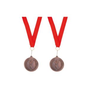 8x stuks bronzen medaille derde prijs aan rood lint