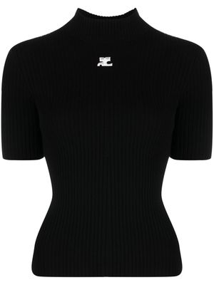 Courrèges haut en maille à logo imprimé - Noir
