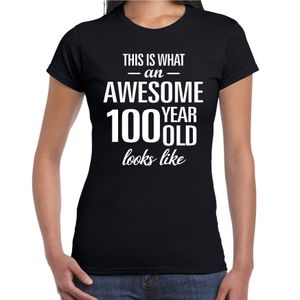 Awesome 100 year / 100 jaar cadeau t-shirt zwart dames