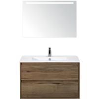 Porto Badmeubelset 90 cm - Tabacco - Keramische Wastafel Wit Slim met Sence Spiegel
