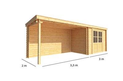 Blokhut met overkapping Els 650 cm bij 200 cm diep Lessenaarsdak - Warentuin collection