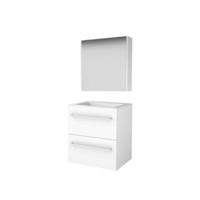 Basic-Line Comfort 46 Badkamermeubelset - 60 x 46 cm - Met Grepen - 2 Lades - Acryl Wastafel - Zonder Kraangat - Spiegelkast - Ice White