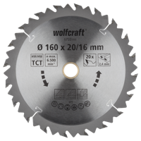 Wolfcraft HM Cirkelzaagblad | 20 td | Ø160 x 20 x 2,4mm | 1 stuk - 6733000