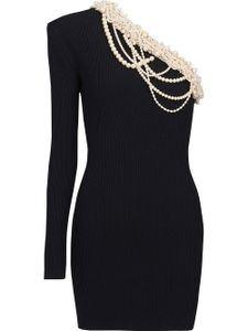 Balmain robe asymétrique ornée de perles - Noir