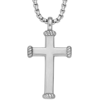 Fossil JF04401040 Ketting Cross staal-zirconia zilverkleurig-zwart 50-55 cm