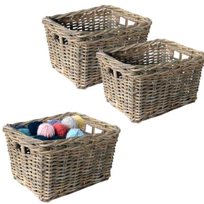 Opbergmand - 3x - bruin - 34 x 24 x 20 cm - rotan - gevlochten riet - mand - opbergen