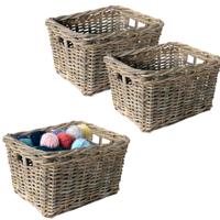 Opbergmand - 3x - bruin - 34 x 24 x 20 cm - rotan - gevlochten riet - mand - opbergen