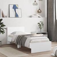 Bedframe met hoofdbord bewerkt hout wit 75x190 cm