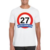 27 jaar and still looking good - t-shirt verkeersbord print - wit - heren - verjaardag