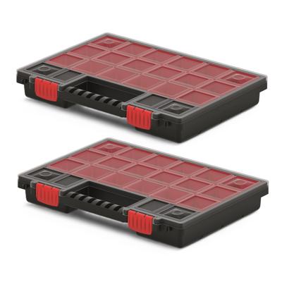 Sorteerbox/vakjes koffer - 2x - spijkers/schroeven/kleine spullen - 13-vaks - 34 x 25 x 5 cm