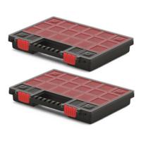 Sorteerbox/vakjes koffer - 2x - spijkers/schroeven/kleine spullen - 13-vaks - 34 x 25 x 5 cm