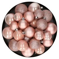 Kerstballen - 30x st - lichtroze - 4, 5, 6 cm - kunststof - mat-glans-glitter