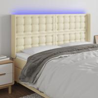 Hoofdbord LED 147x16x118/128 cm kunstleer crèmekleurig