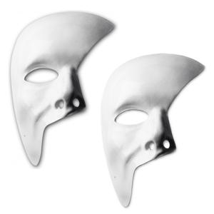 Carnaval verkleed masker phantom of the opera - 2x - wit - met elastiekje - plastic - beschilderbaar