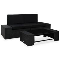 3-delige Loungeset poly rattan zwart