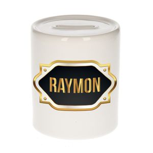 Naam cadeau spaarpot Raymon met gouden embleem